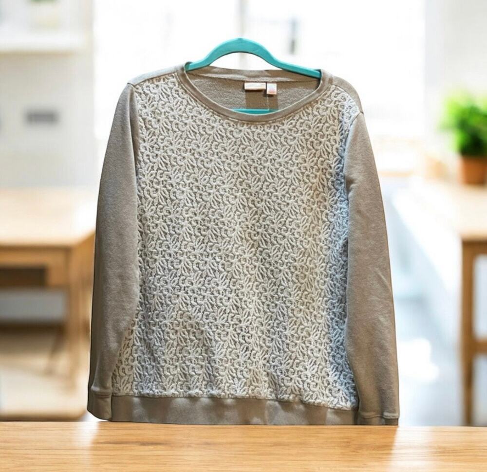 Gray NorthCrest Classic Laced Front Sweater Size XLarge